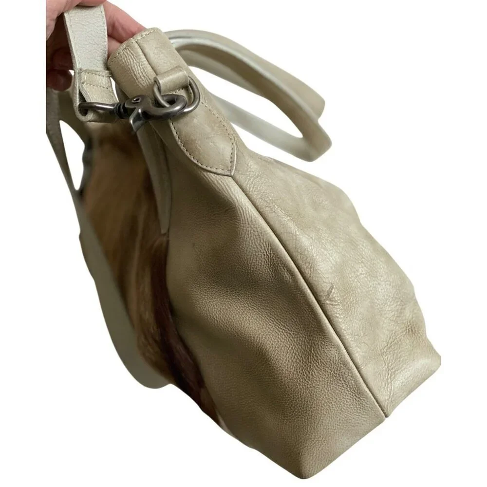 Lucchese Antelope Leather East West Tote Bag Crossbody Marble Ivory Travel Bag - Picture 4 of 16